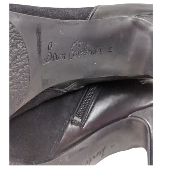 Sam Edelman Shaleigh Leather Ankle Boots 10 Black Booties Block Heel - Picture 12 of 16